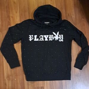 PLAYBOY Black Hoodie with White Accents